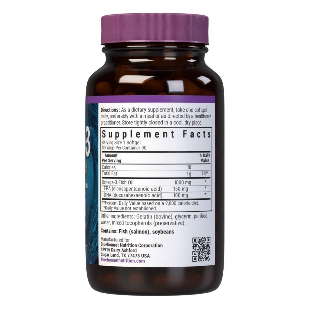Bluebonnet Omega-3 Salmon Fish Oil 1000mg Softgels, Pack of 90's