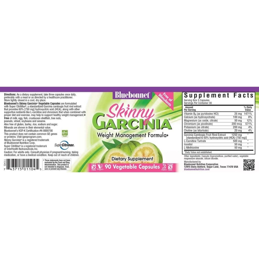 Bluebonnet Skinny Garcinia Weight Management Supplement Capsules, Pack of 90's