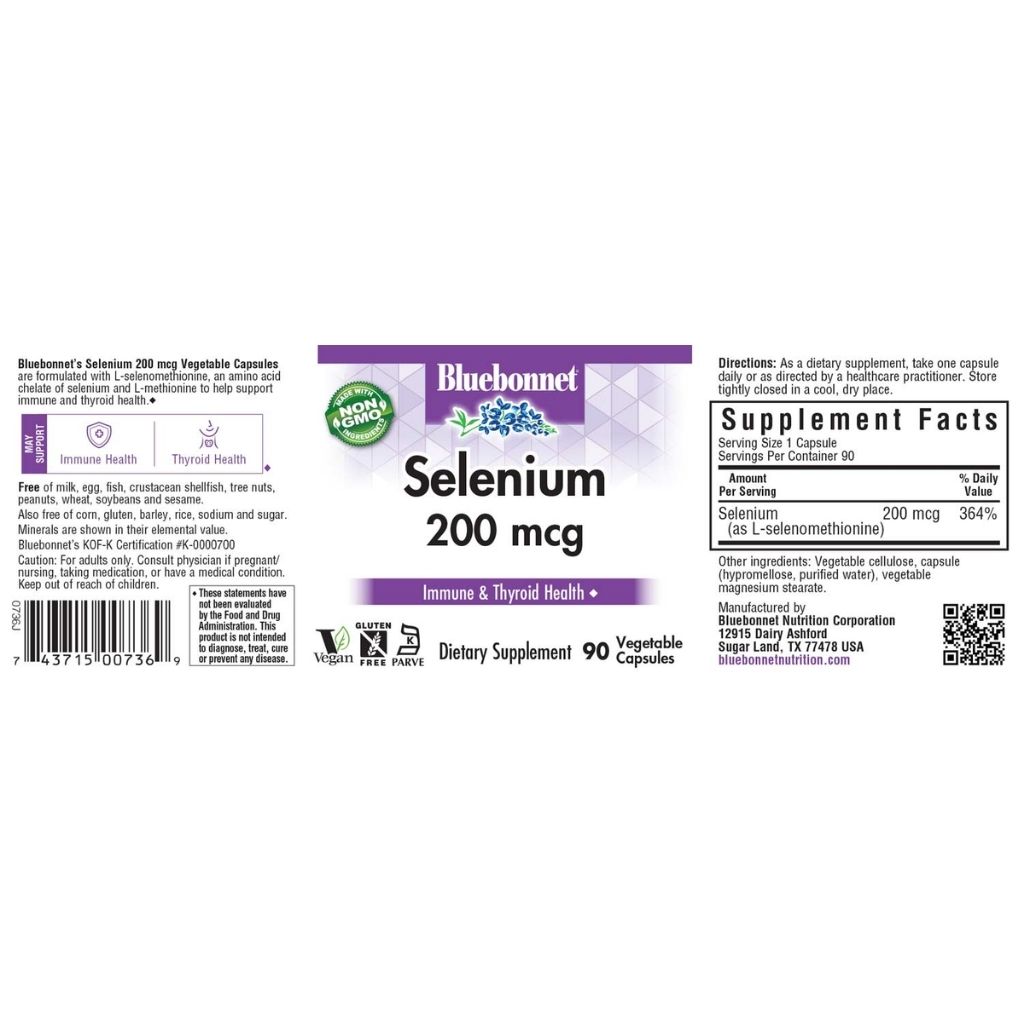 Bluebonnet Selenium 200mcg Supplement Capsules, Pack of 90's