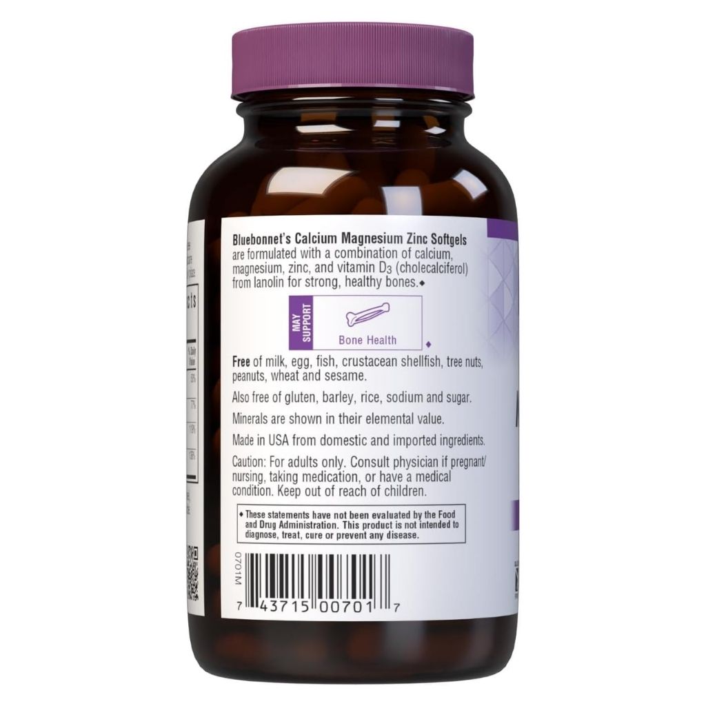 Bluebonnet Calcium, Magnesium, Zinc, Vitamin D Supplement Softgels, Pack of 120's