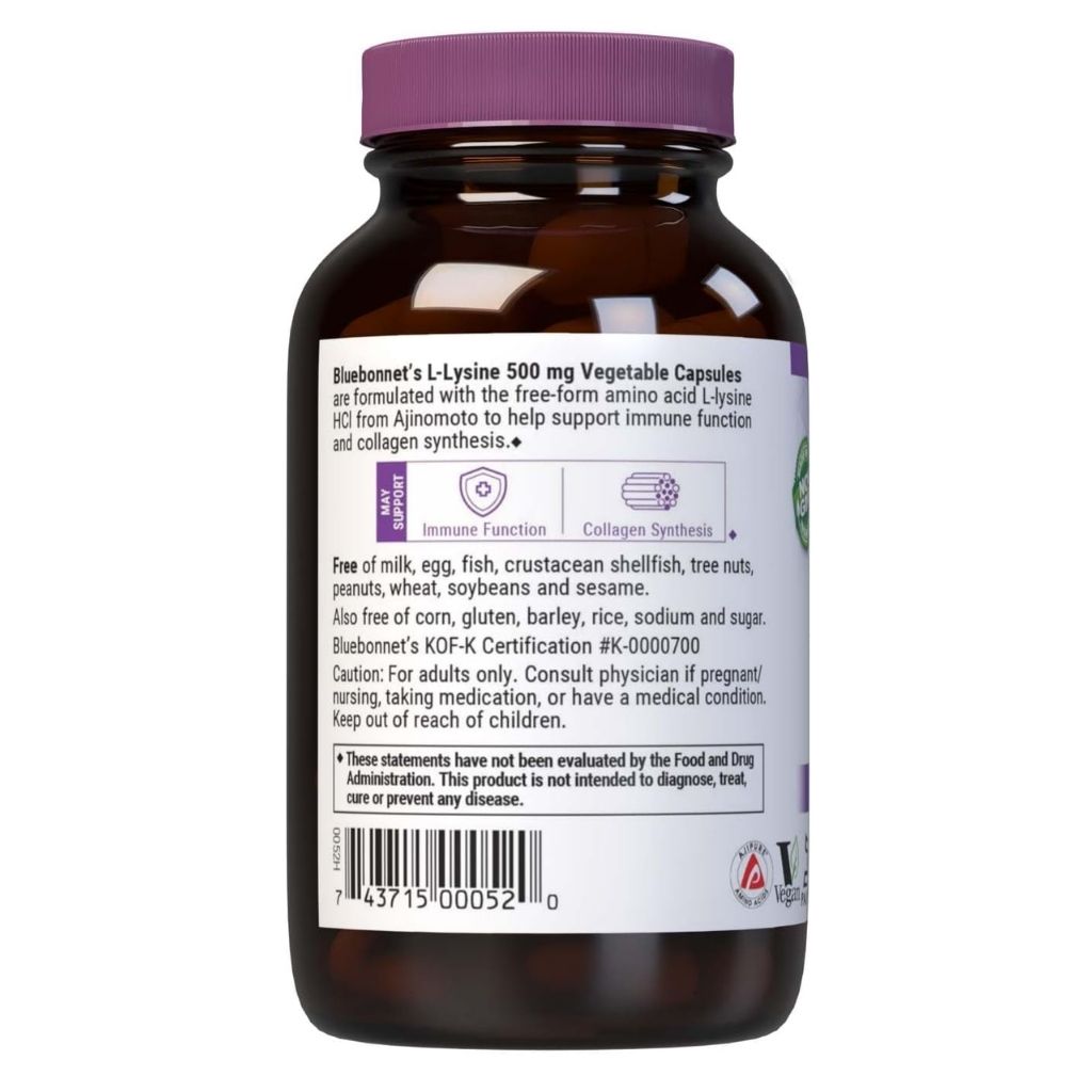 Bluebonnet L-Lysine 500mg Supplement Capsules, Pack of 50's