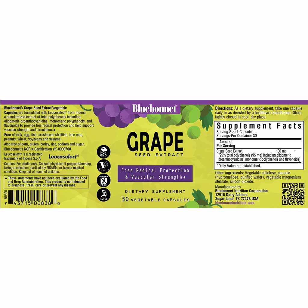 Bluebonnet Grape Seed Extract 100mg Capsules, Pack of 30's