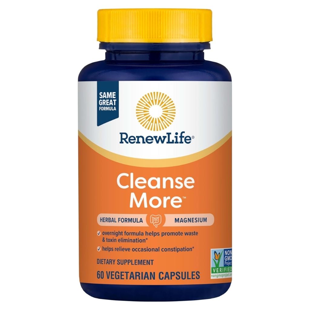 Renew Life Cleanse More - Herbal & Mineral Overnight Cleanse Formula Capsules, Pack of 60's