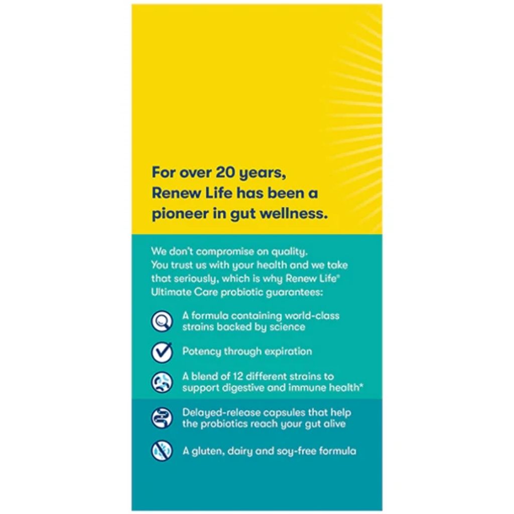 Renew Life Ultimate Flora 100 Billion Ultimate Care Probiotic Capsules, Pack of 30's