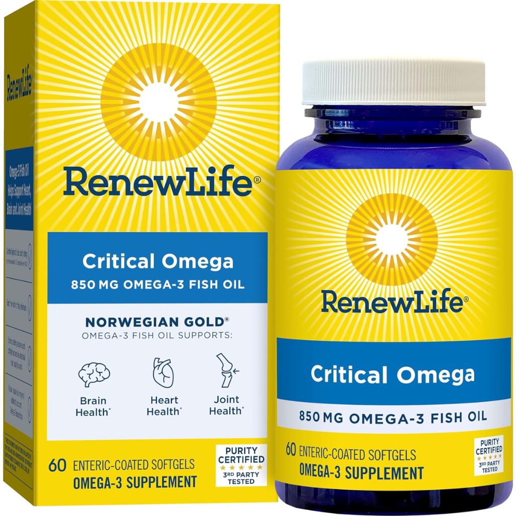 Renew Life Critical Omega 850mg Omega-3 Fish Oil Softgels, Pack of 60's