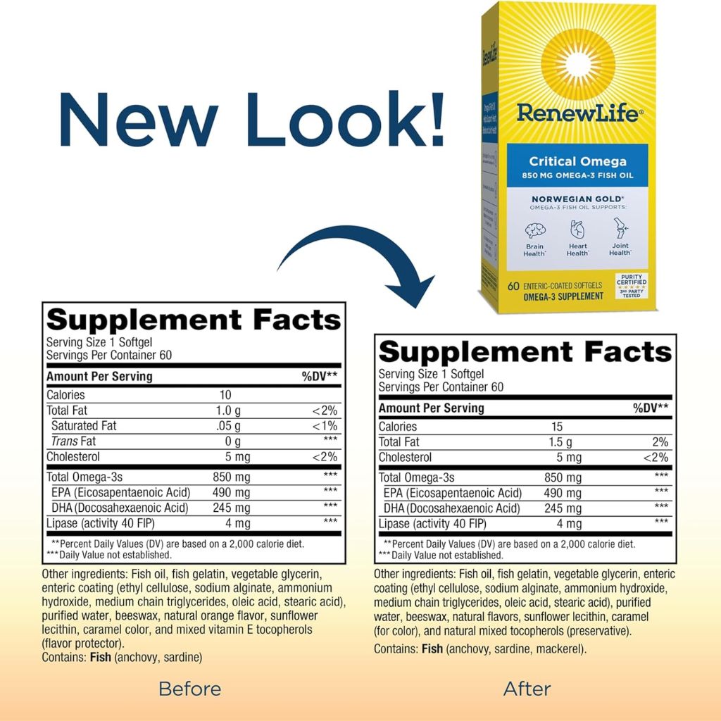 Renew Life Critical Omega 850mg Omega-3 Fish Oil Softgels, Pack of 60's