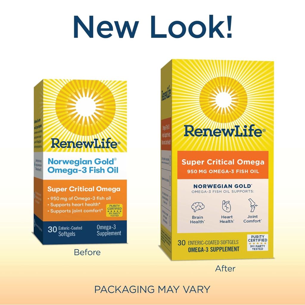 Renew Life Super Critical Omega 950mg Omega-3 Fish Oil Softgels, Pack of 30's