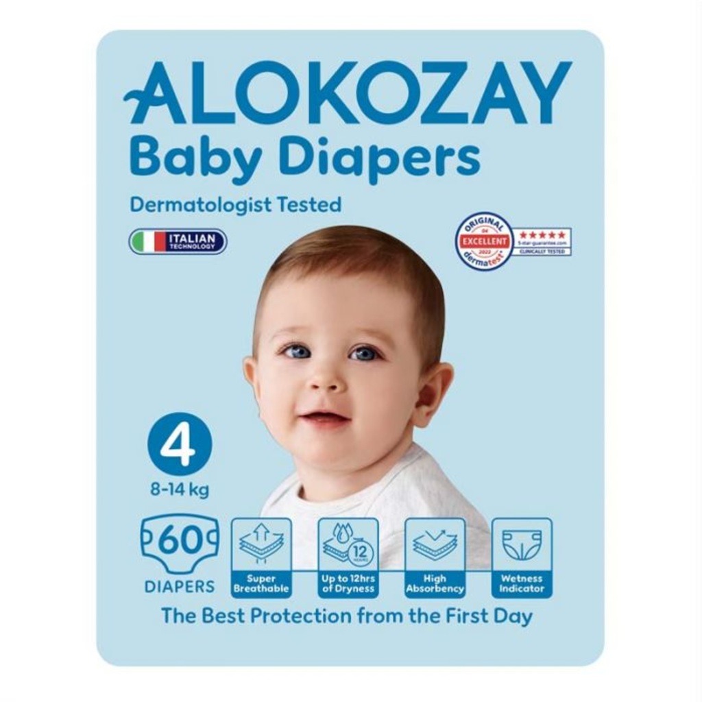 Alokozay Baby Diapers, Size 4, 8-14kg, Pack of 60’s