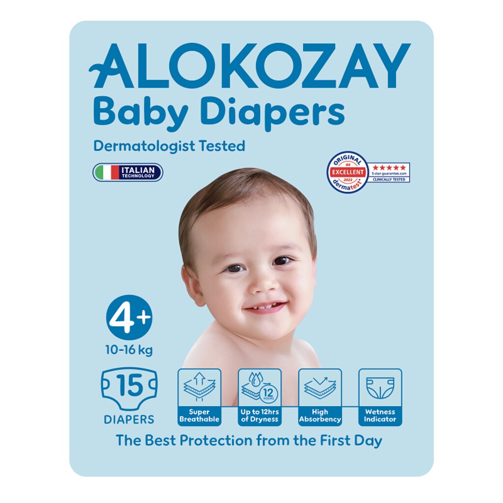Alokozay Baby Diapers, Size 4+, 10-16kg, Pack of 15’s