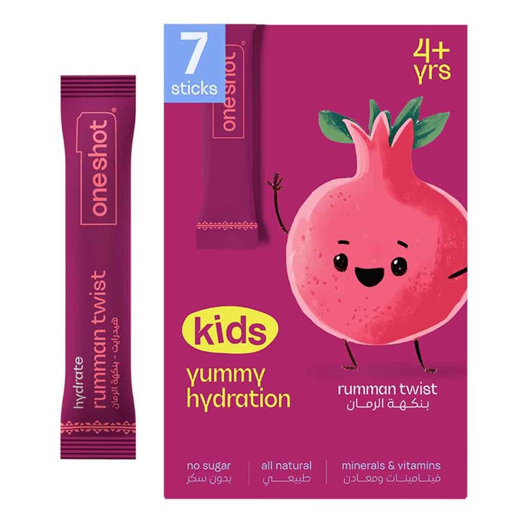 Oneshot Yummy Hydration Kids Electrolyte Drink Mix Rumman Twist, Pack of 7's