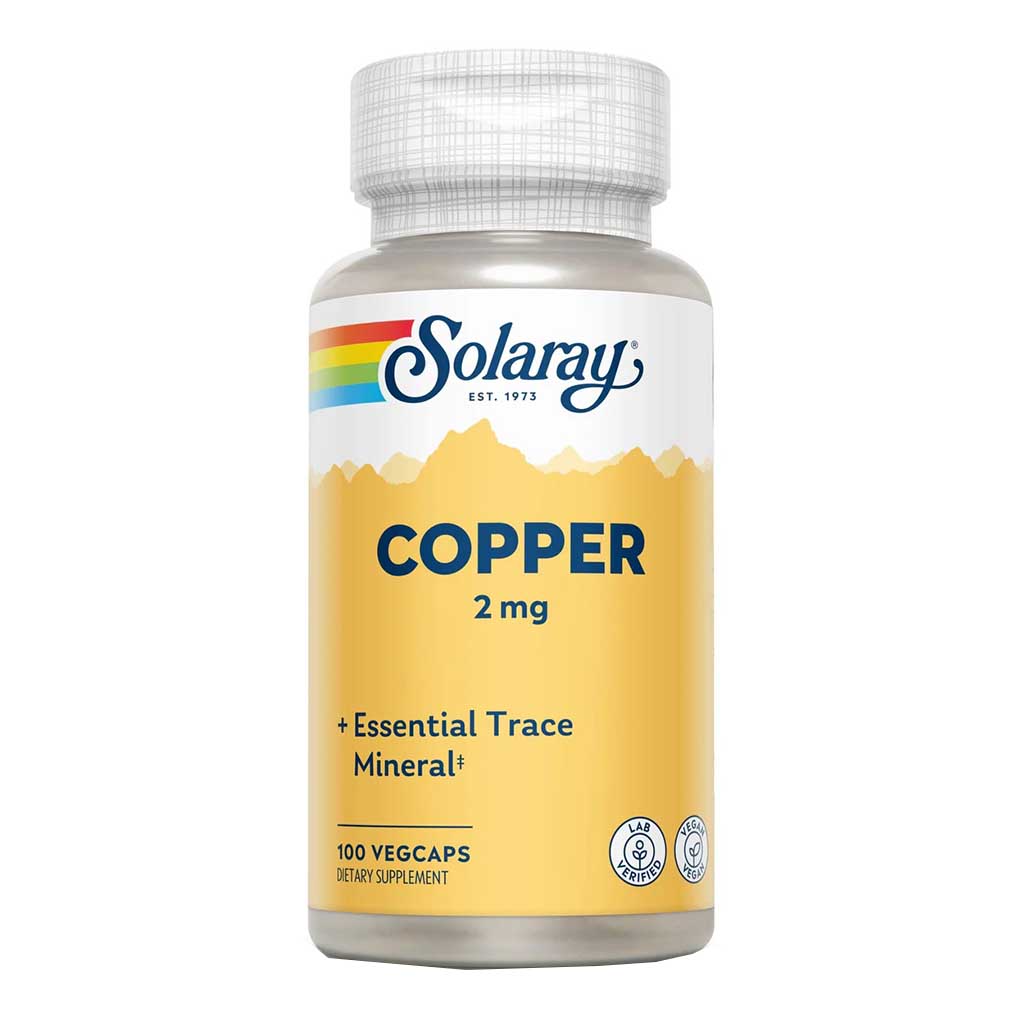 Solaray Copper 2mg Vegetarian Capsules For Immune Health, Pack of 100's