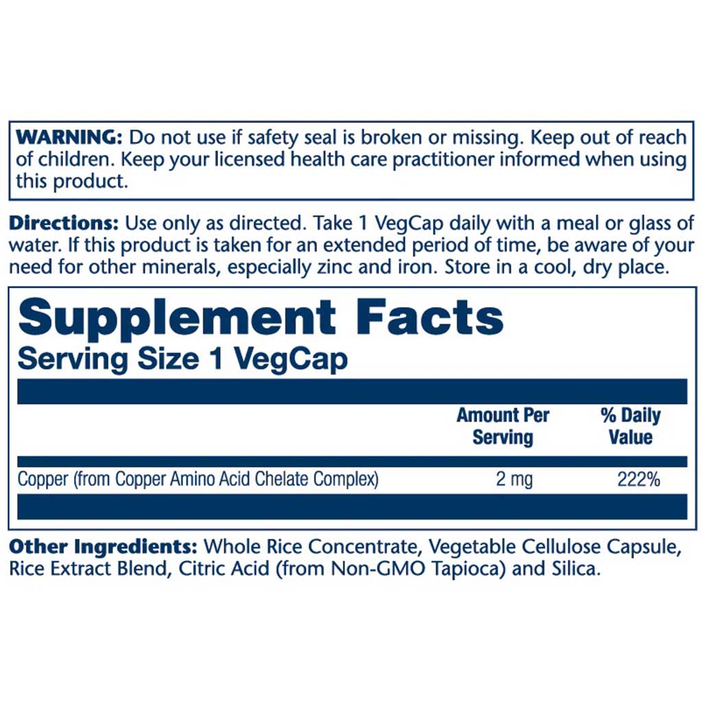 Solaray Copper 2mg Vegetarian Capsules For Immune Health, Pack of 100's