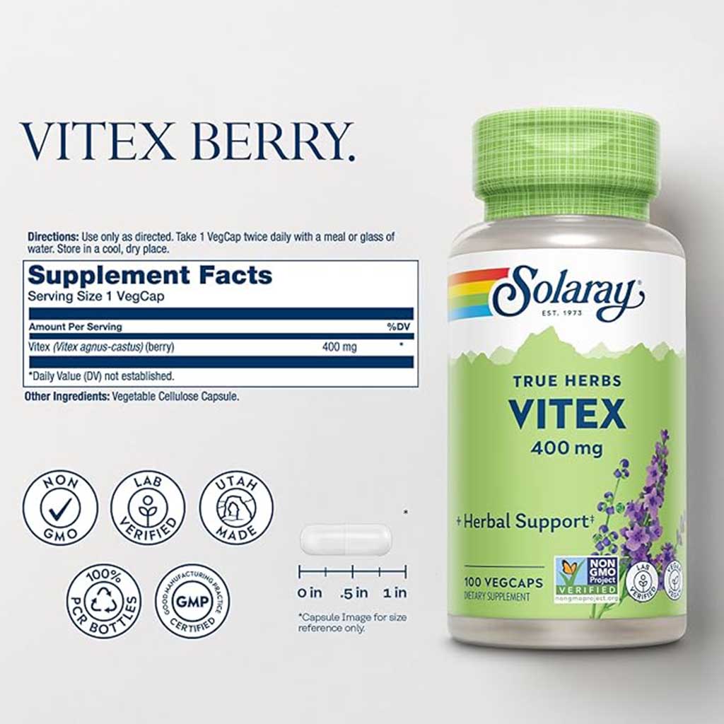 Solaray Vitex Berry 400mg Women’s Supplement Veg Capsules, Pack of 100's