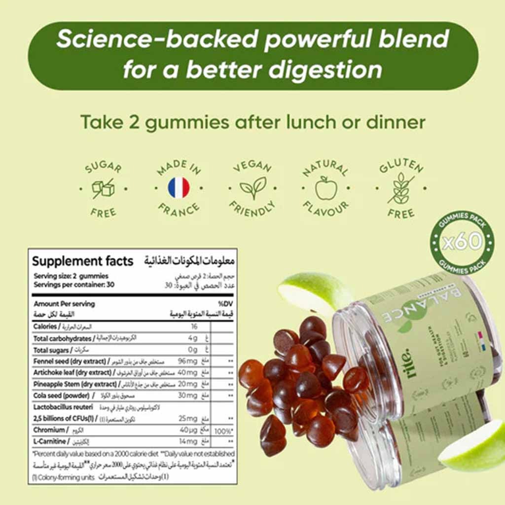 Rite Balance Gummies For Gut Health & Digestion, Pack of 60's