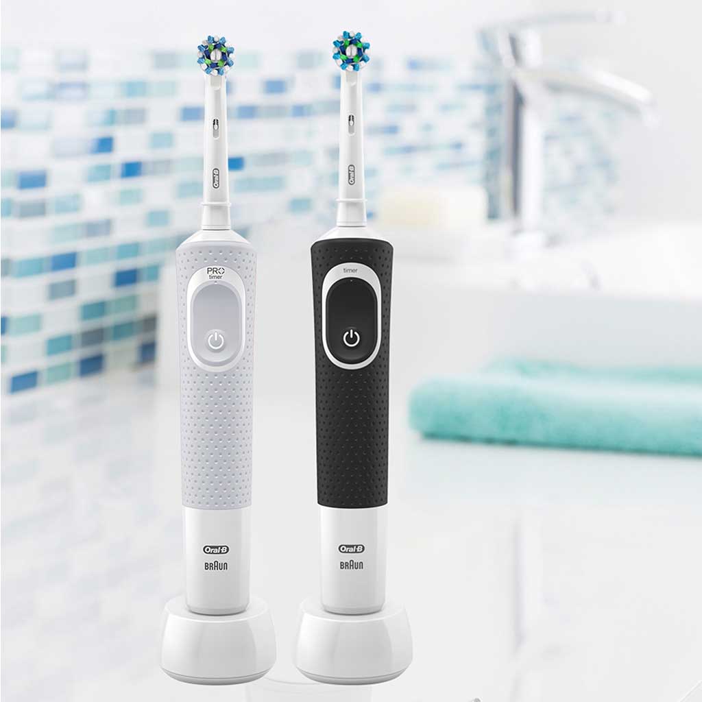 Oral B Vitality 100 Cross Action Electric Rechargeable Toothbrush D100.413.1 - Black & White, TWIN PACK