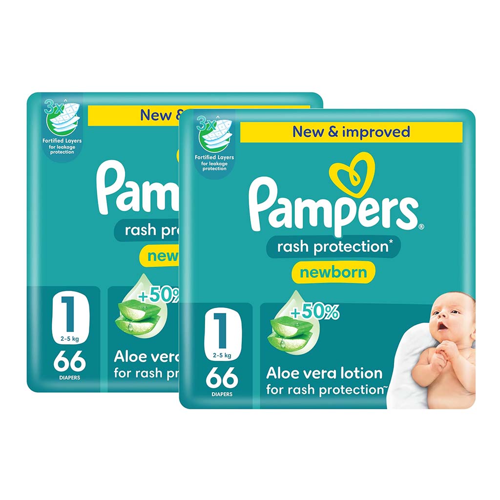 Pampers Rash Protection Size 1, 2-5kg Newborn Diapers, Pack of 66's