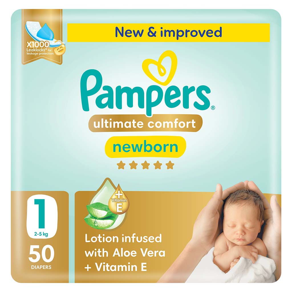 Pampers Ultimate Comfort Size 1, 2-5kg Newborn Diapers, Pack of 50's