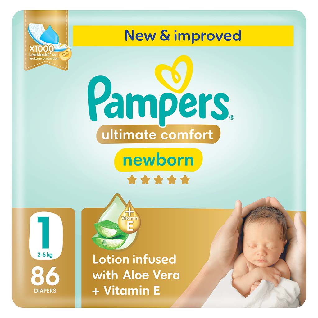 Pampers Ultimate Comfort Size 1, 2-5kg Newborn Diapers, Pack of 86's
