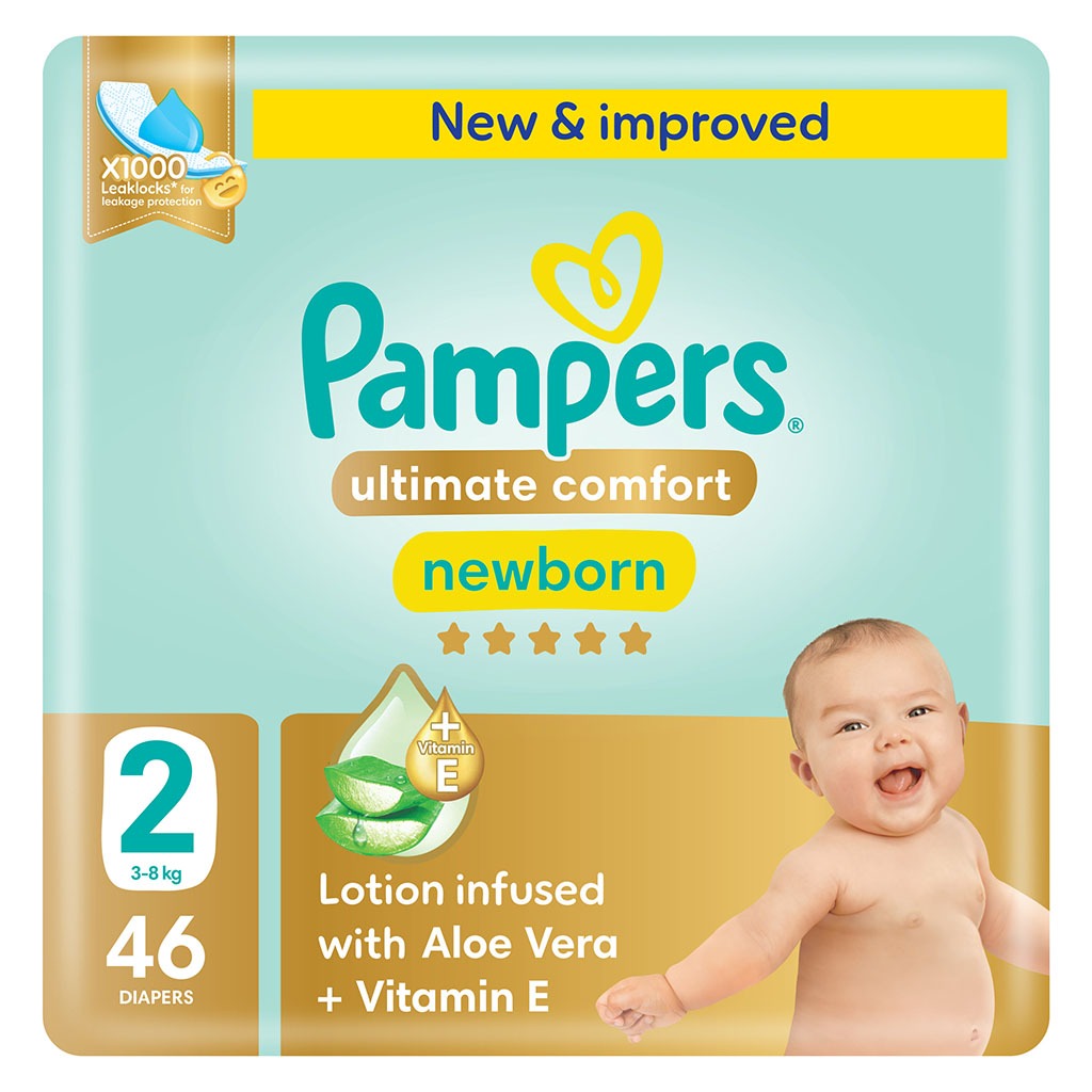 Pampers Ultimate Comfort Size 2, 3-8kg Newborn Diapers, Pack of 46's