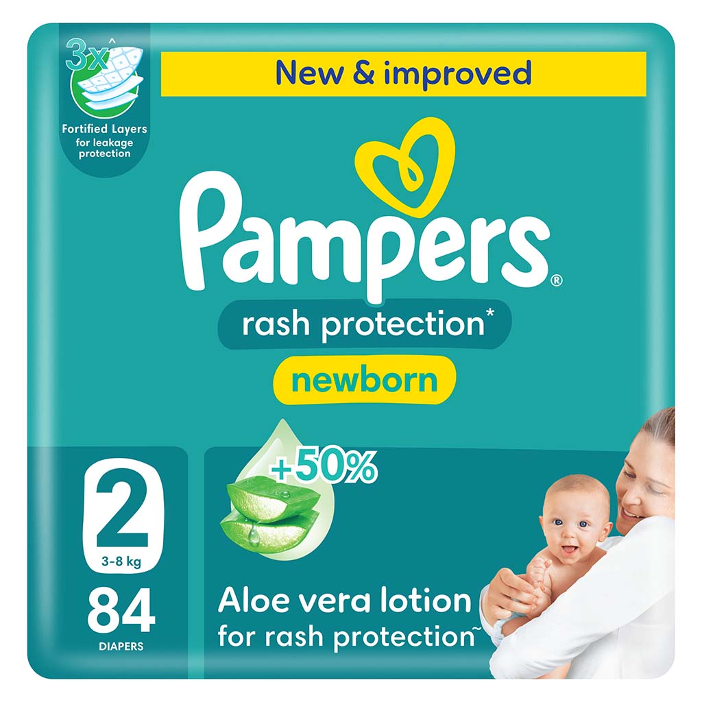 Pampers Rash Protection Size 2, 3-8kg Newborn Diapers, Pack of 84's