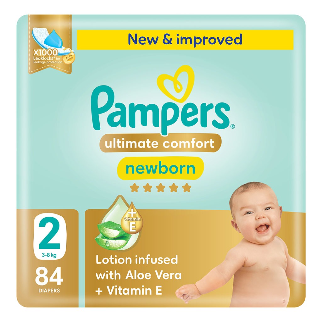 Pampers Ultimate Comfort Size 2, 3-8kg Newborn Diapers, Pack of 84's