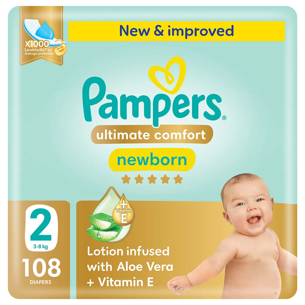 Pampers Ultimate Comfort Size 2, 3-8kg Baby Diapers, Pack of 108's