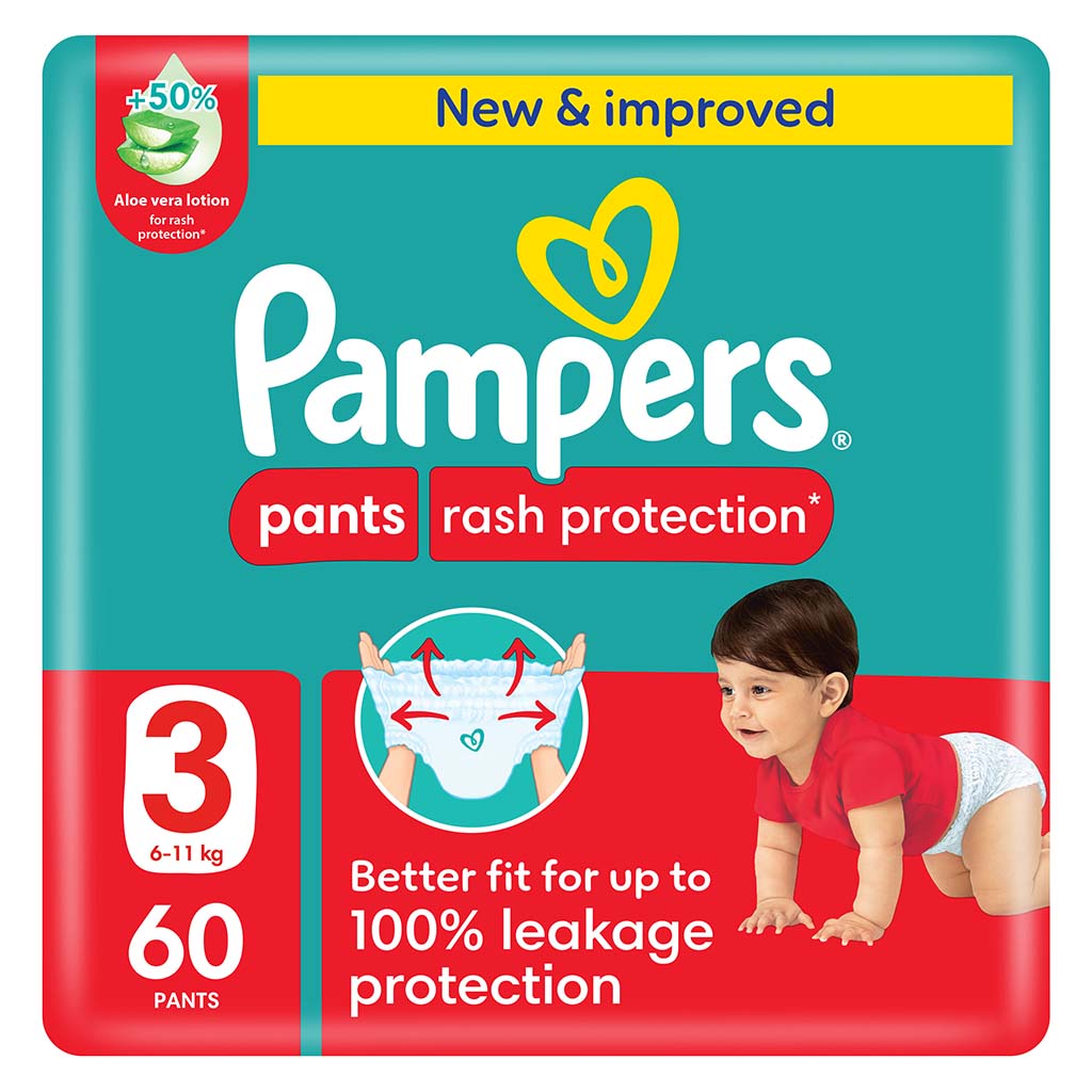 Pampers Rash Protection Size 3, 6-11kg Baby Diaper Pants, Pack of 60's