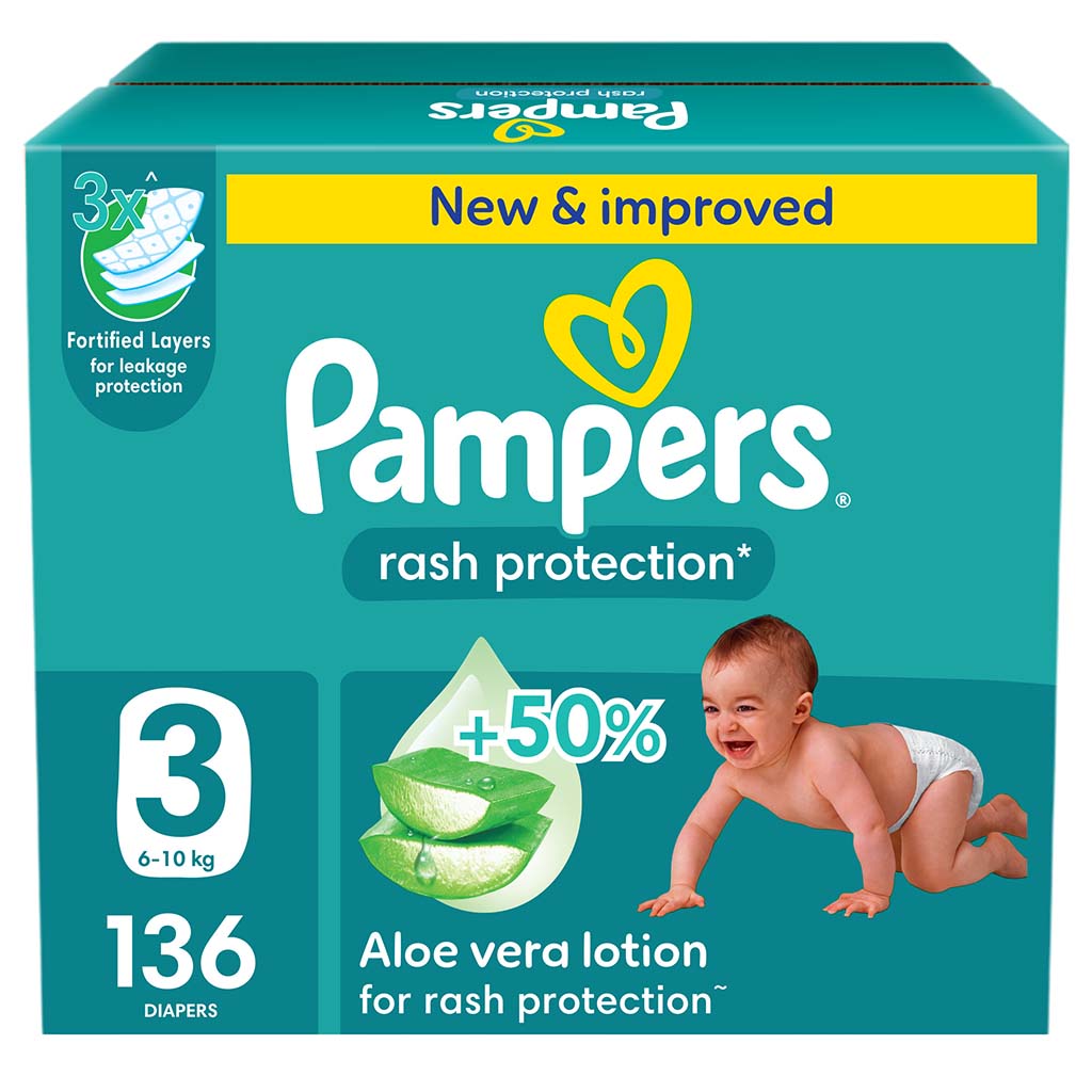 Pampers Rash Protection Size 3, 6-10kg Baby Diapers, Pack of 136's