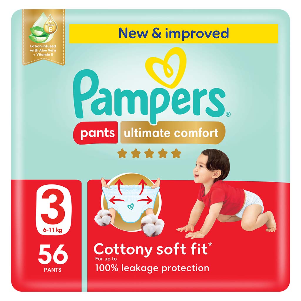 Pampers Ultimate Comfort Size 3, 6-11kg Baby Diaper Pants, Pack of 56's