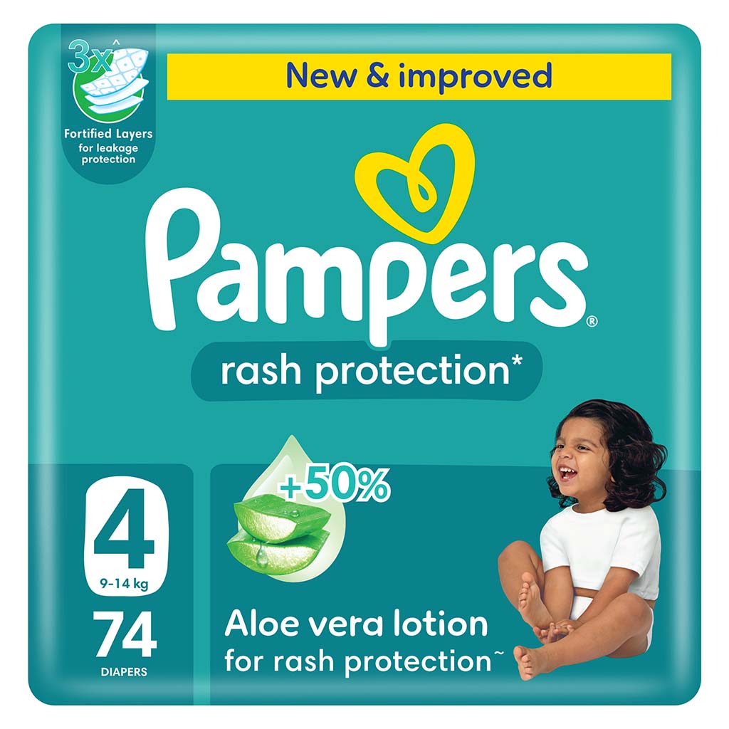 Pampers Rash Protection Size 4, 9-14kg Baby Diapers, Pack of 74's