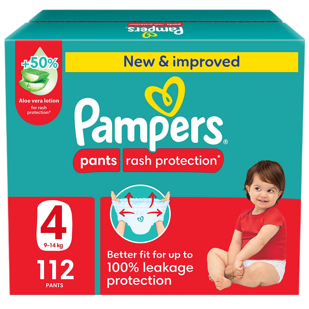 Pampers Rash Protection Size 4, 9-14kg Baby Diaper Pants, Pack of 112's