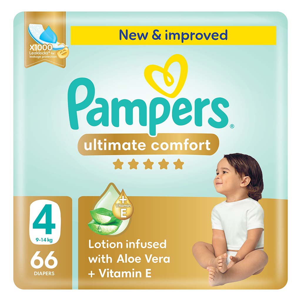 Pampers Ultimate Comfort Size 4, 9-14kg Baby Diapers, Pack of 66's