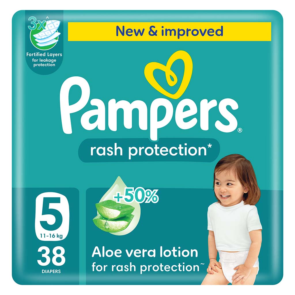 Pampers Rash Protection Size 5, 11-16kg Baby Diapers, Pack of 38's