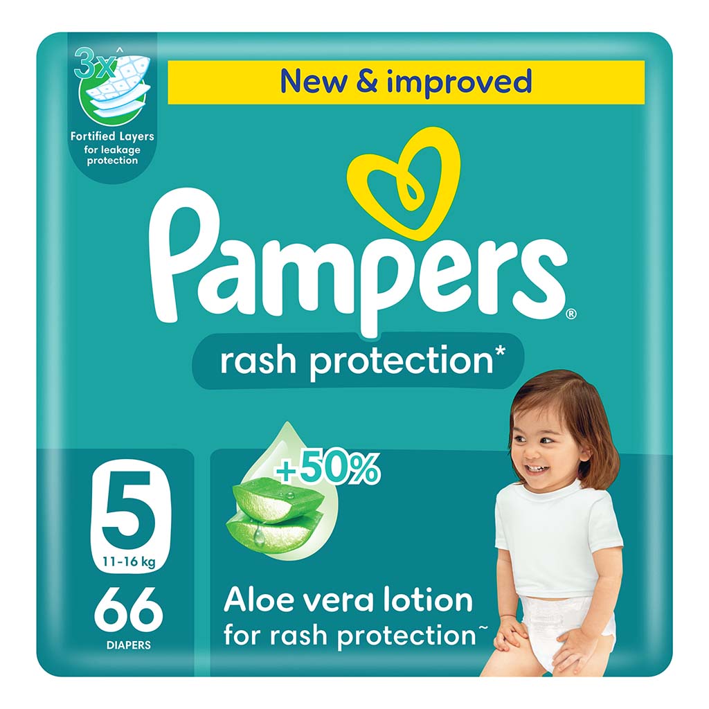 Pampers Rash Protection Size 5, 11-16kg Baby Diapers, Pack of 66's