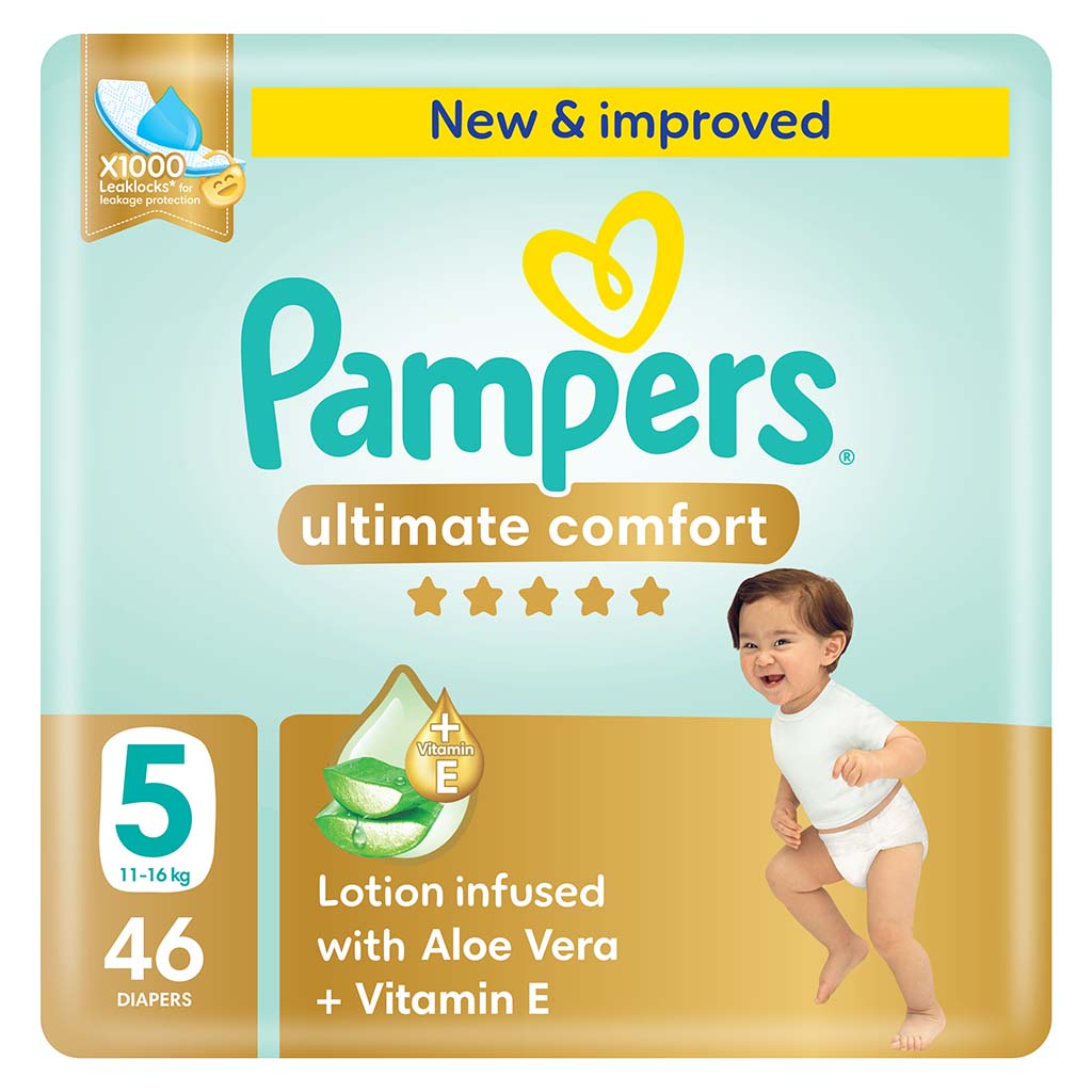 Pampers Ultimate Comfort Size 5, 11-16kg Baby Diapers, Pack of 46's