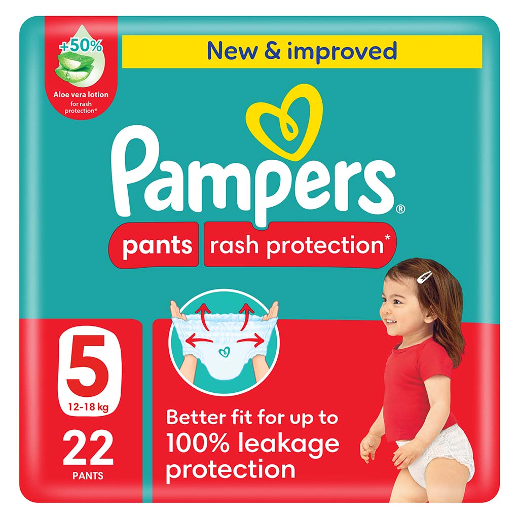 Pampers Rash Protection Size 5, 12-18kg Baby Diaper Pants, Pack of 22's