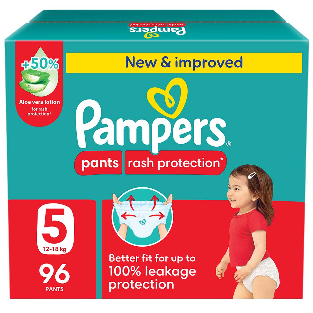 Pampers Rash Protection Size 5, 12-18kg Baby Diaper Pants, Pack of 96's