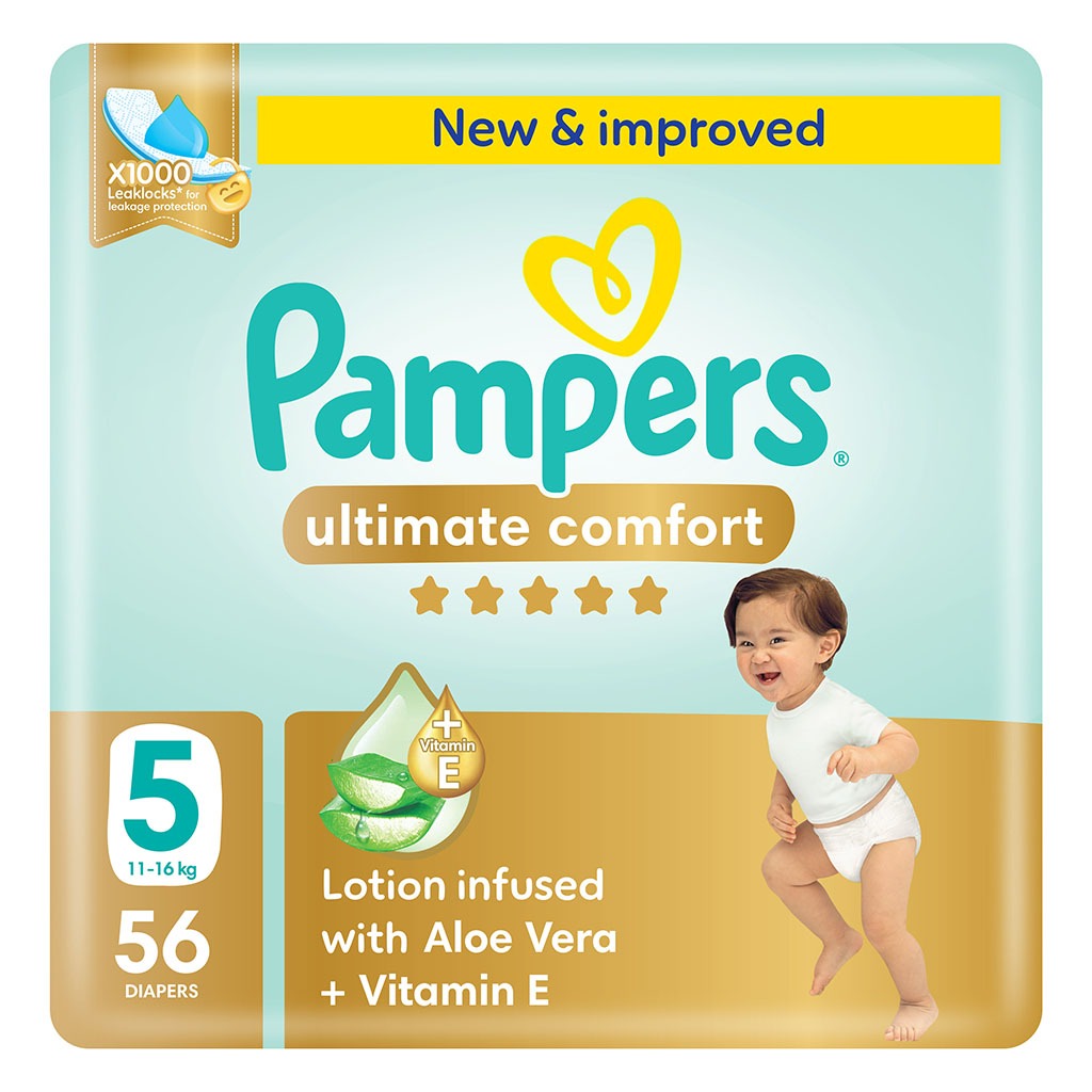 Pampers Ultimate Comfort Size 5, 11-16kg Baby Diapers, Pack of 56's