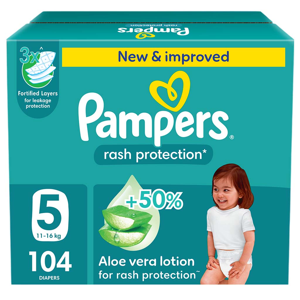 Pampers Rash Protection Size 5, 11-16kg Baby Diapers, Pack of 104's