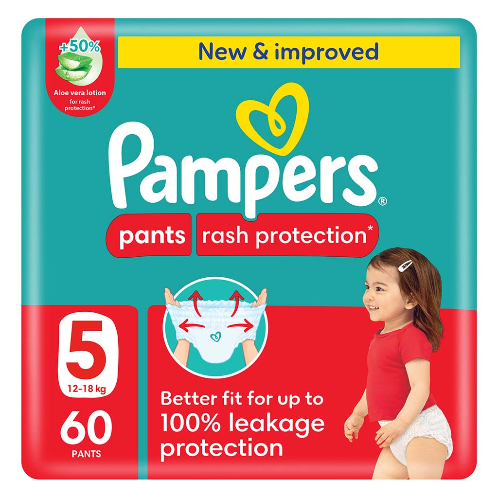 Pampers Rash Protection Size 5, 12-18kg Baby Diaper Pants, Pack of 60's