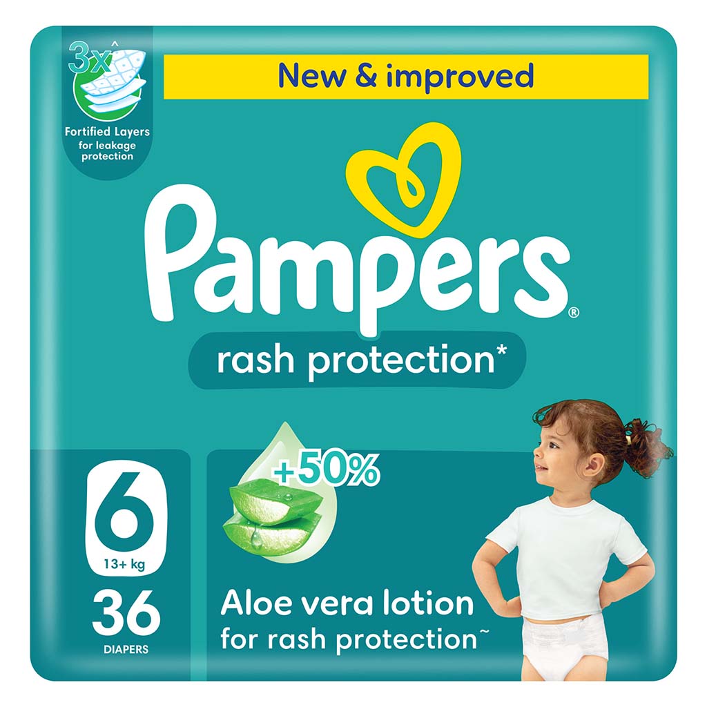 Pampers Rash Protection Size 6, 13+kg Baby Diapers, Pack of 36's