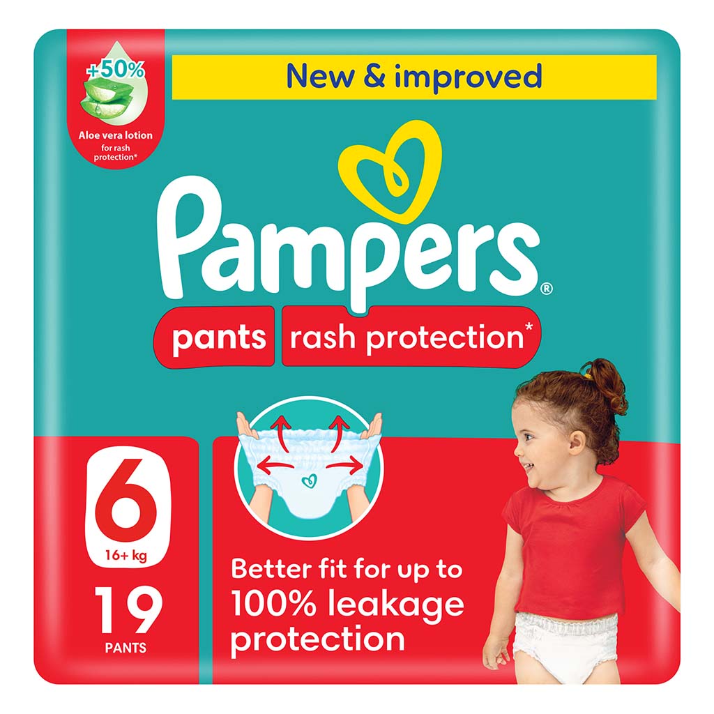 Pampers Rash Protection Size 6, 16+kg Baby Diaper Pants, Pack of 19's