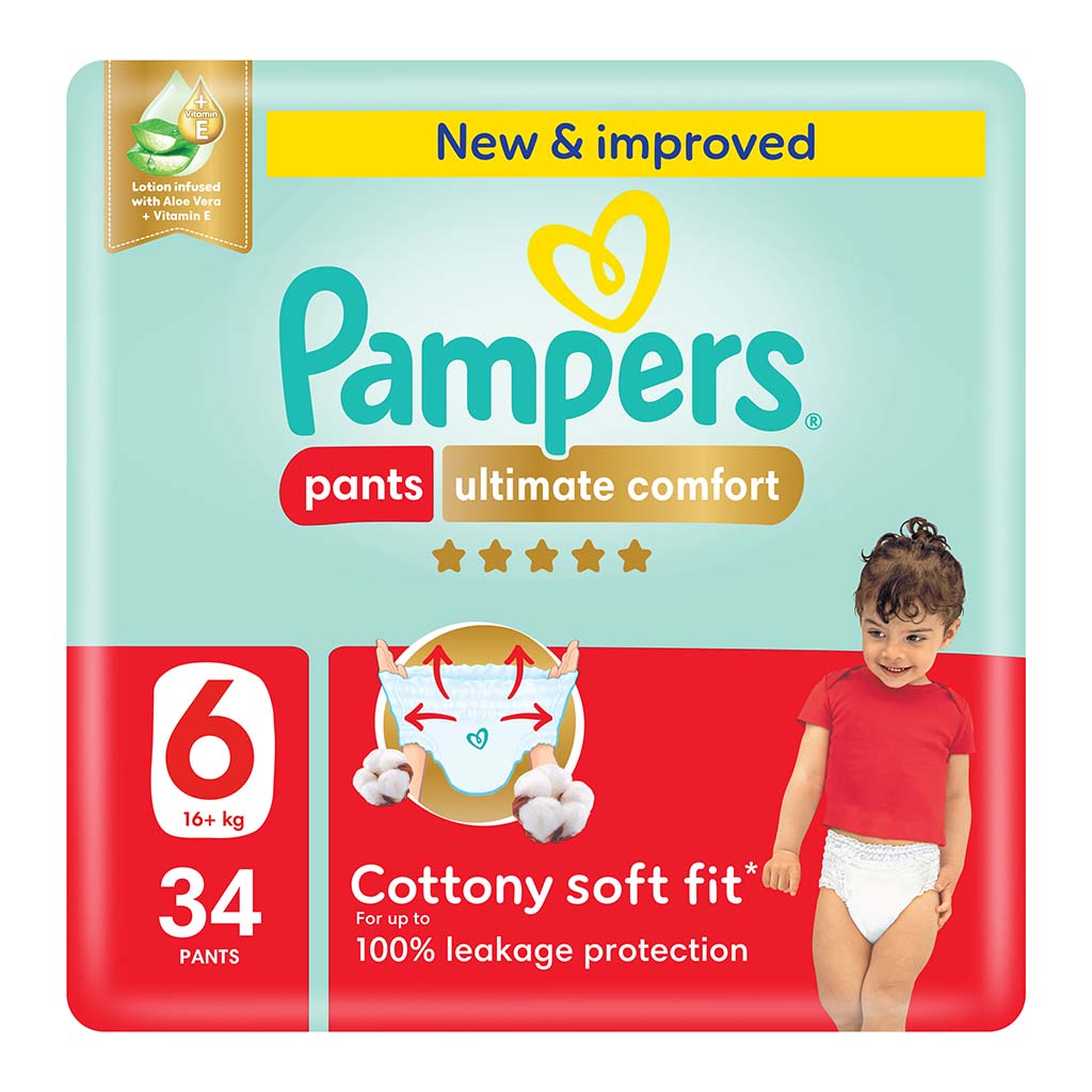 Pampers Ultimate Comfort Size 6, 16+kg Baby Diaper Pants, Pack of 34's