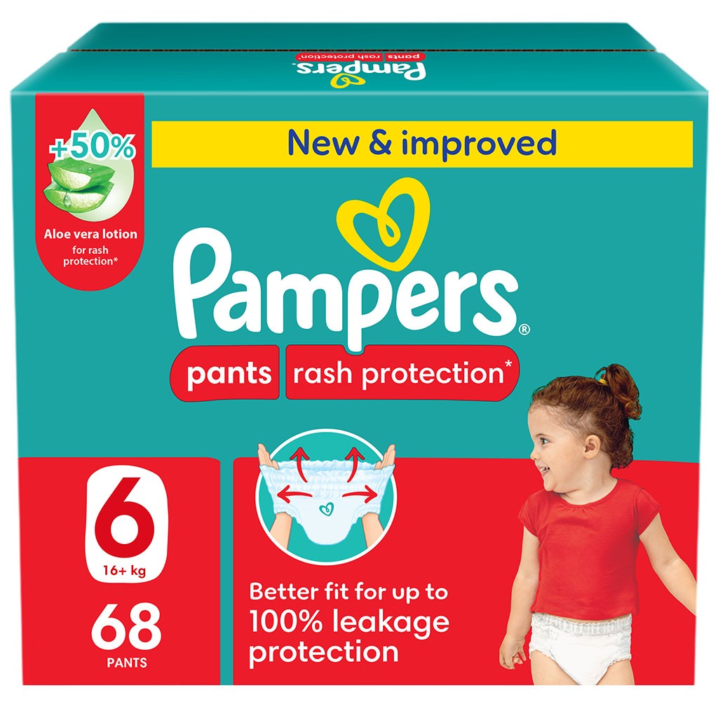 Pampers Rash Protection Size 6, 16+kg Baby Diaper Pants, Pack of 68's