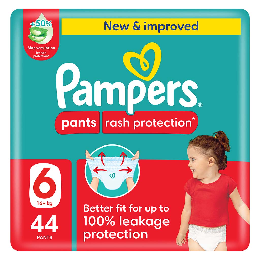 Pampers Rash Protection Size 6, 16+kg Baby Diaper Pants, Pack of 44's
