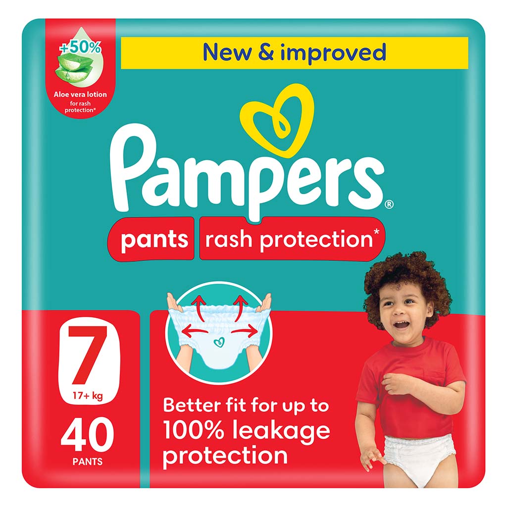 Pampers Rash Protection Size 7, 17+kg Baby Diaper Pants, Pack of 40's