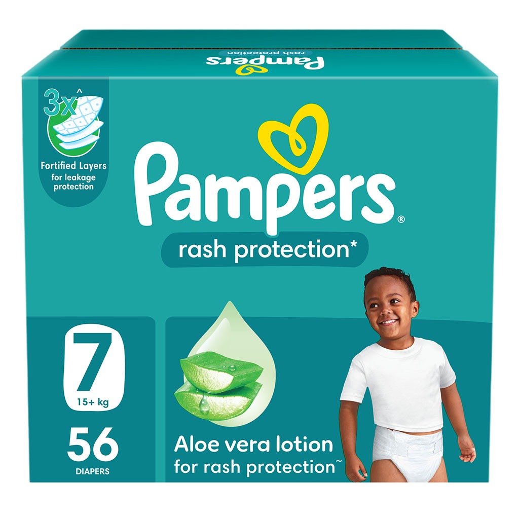 Pampers Rash Protection Size 7, 15+kg Baby Diapers, Pack of 56's