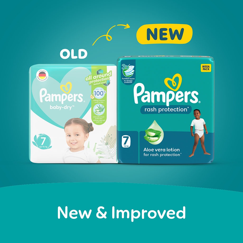 Pampers Rash Protection Size 7, 15+kg Baby Diapers, Pack of 56's