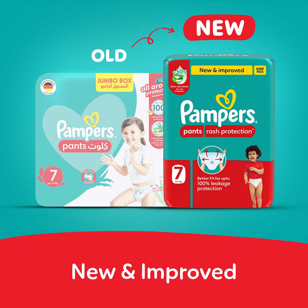 Pampers Rash Protection Size 7, 17+kg Baby Diaper Pants, Pack of 52's