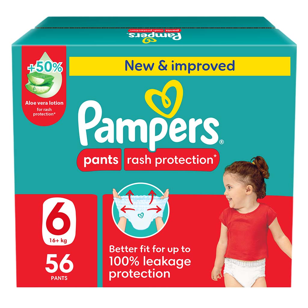 Pampers Rash Protection Size 6, 16+kg Baby Diaper Pants, Pack of 56's